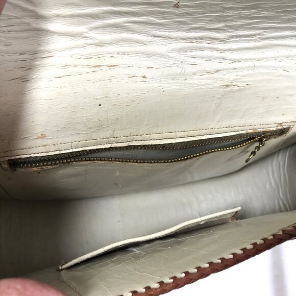 Vintage 70s Tooled Leather Shoulder Bag Hibiscus Floral - Picture 11 of 16